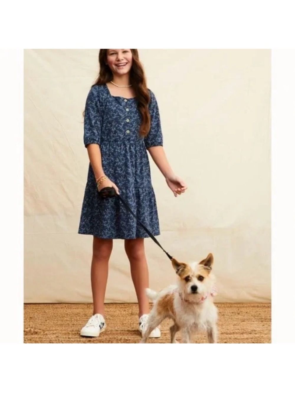 Matilda Jane Navy Blue Floral Tired Dress Cottagecore Whimsical Square Neck 12